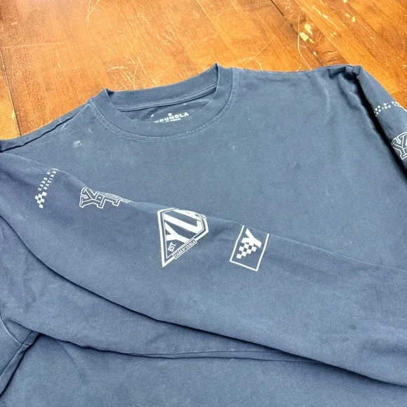 YoungLA Cars N Curls Racing Long Sleeve Shirt Navy Blue Raw Hem Mens Medium 8037 - Picture 3 of 8